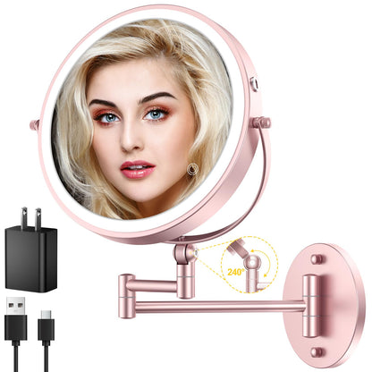 9" Wall Mounted Lighted Makeup Mirror,4000mAh Rechargeable Double Sided 1X/10X Magnifying Mirror with Light,Touch Dimmable,Extended Arm 360 Rotation Wall Mounted Makeup Mirror 3 Color Lights-Black