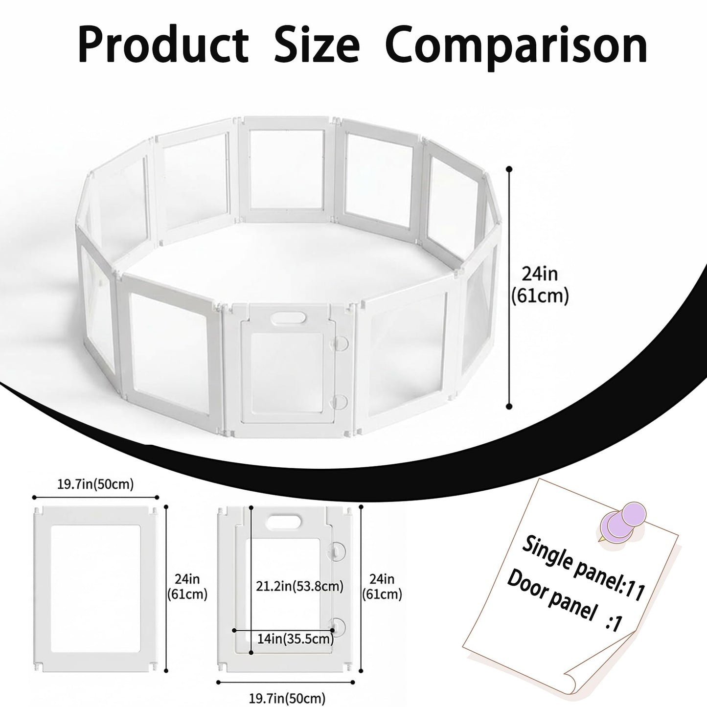 Jatindear 12Pcs Free Angle Plastic Dog Playpen, All-in-One Assemble Playpen Divider, Durable Safety Play Pen Indoors, Puppy, Cat, Small Animal (White, 78.74" × 39.37" × 23.6")