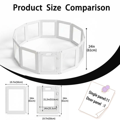 Jatindear 12Pcs Free Angle Plastic Dog Playpen, All-in-One Assemble Playpen Divider, Durable Safety Play Pen Indoors, Puppy, Cat, Small Animal (White, 78.74" × 39.37" × 23.6")