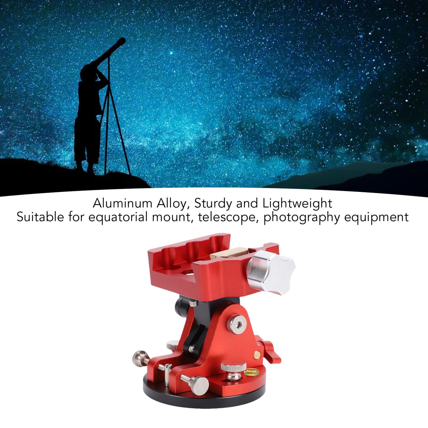 Serounder Telescope Mount, Latitude Adjustment Seat with 1/4", M6, M8 Interfaces, Aluminum Alloy Equatorial Wedge Latitude Base, 33.1LB Load Capacity (Red)