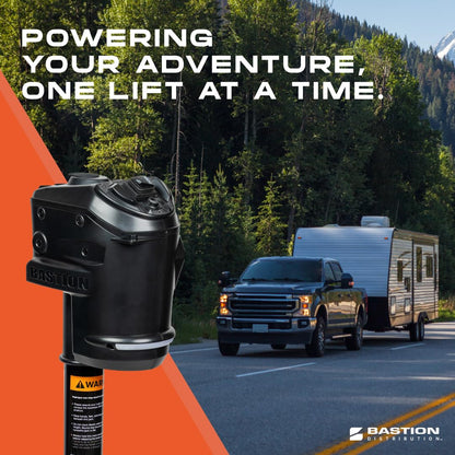 Bastion Distribution Black Sentinel Electric Trailer Jack with Cover – 3500 lb A-Frame Tongue Jack – Weatherproof Switches, LED Light, Manual Crank, 90 Degree Mount – No Stall, No Wobble, Easy Install
