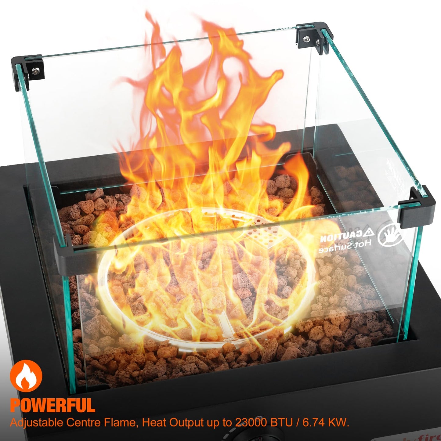ONLYFIRE OUTDOOR LIVING 15.7" Portable Propane Gas Fire Pit Side-Mounted, Modern Tabletop Fireplace Smokeless Firepit with Glass Wind Guard for Patio Camping RV Tailgating, 23000BTU, Square FP040