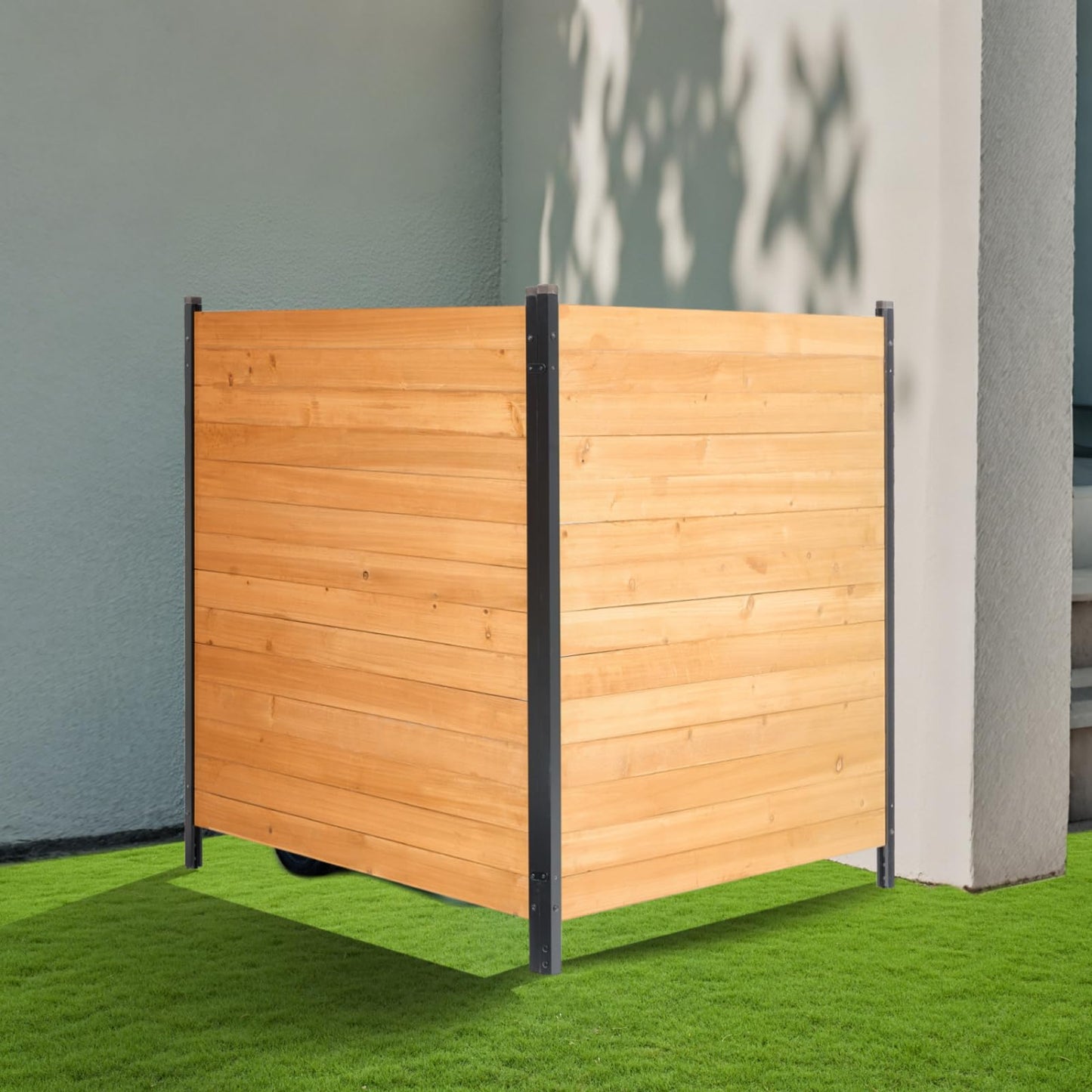 VEVOR Wood Privacy Fence, 38" W x 42" L, 2 Panel Solid Air Conditioner Fence Screen, Pool Equipment Enclosure with Metal Stakes, Easy DIY Installation, Outdoor Trash Can Hider for Garden Decoration