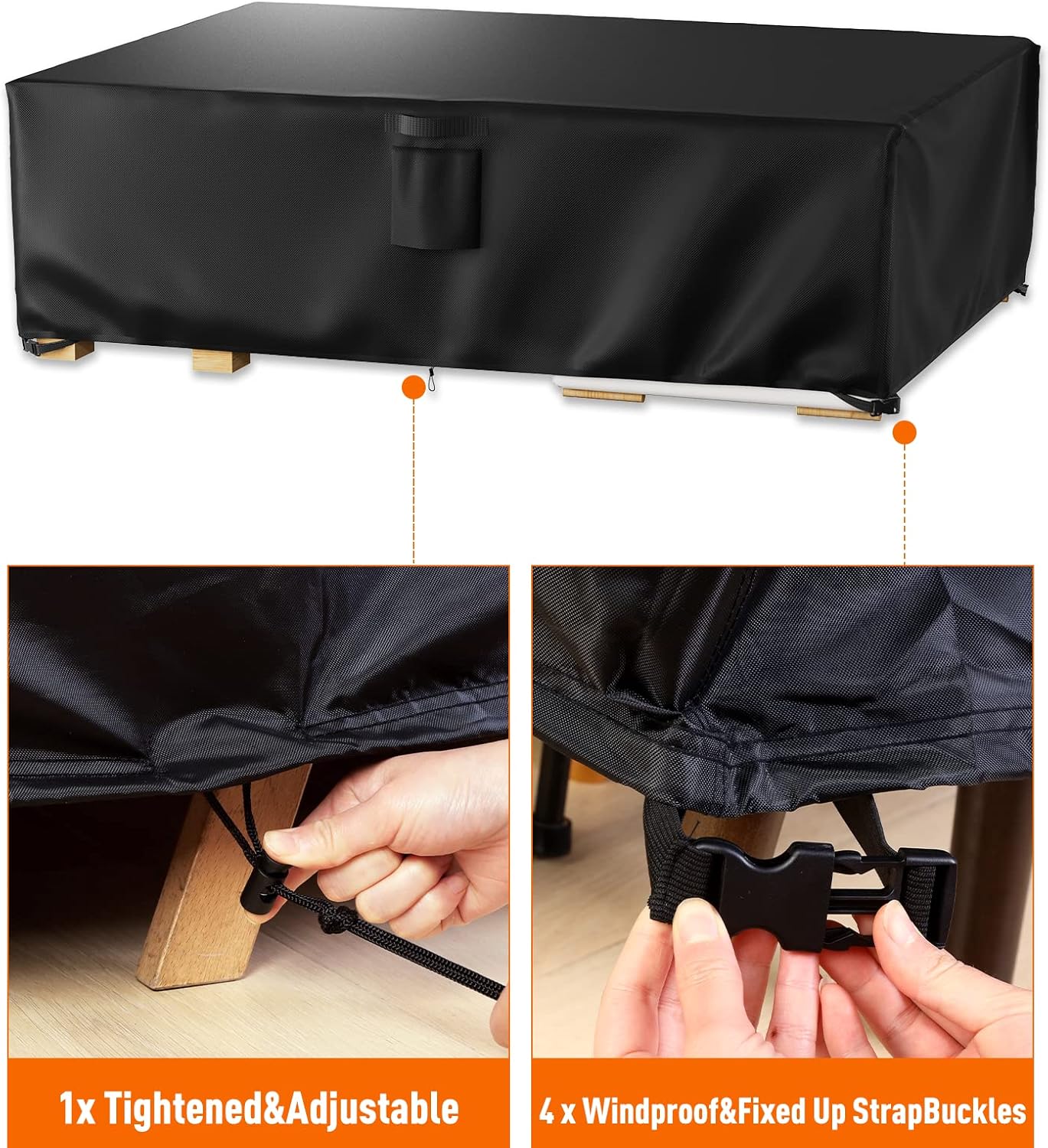 Ruimoy Outdoor Furniture Covers - Waterproof Heavy Duty 600D Protection for Tables & Chairs | 102" L x 74" W x 27.5" H