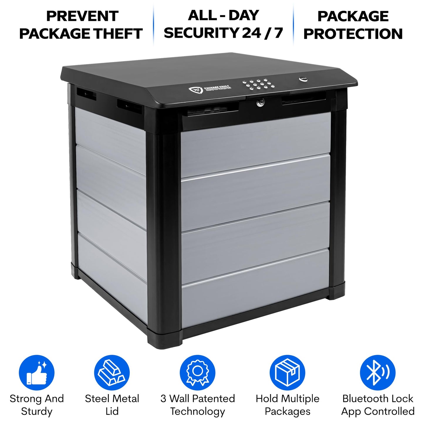 Package Vault- Robust Large Smart Delivery Lock Box "Package Theft Prevention" with a Smart Bluetooth Lock, Great for Outdoor Patios and Porches to Keep Your Packages and Deliveries Safe