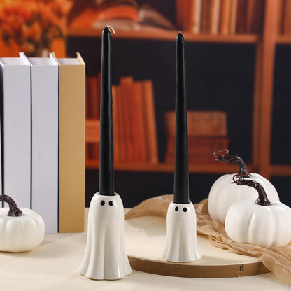 Reallnaive 2 Pcs Halloween Ghost Candlestick Holders Cute Ghost Shape Candle Stick Holders Halloween Ceramic Taper Candleholder for Wedding Party Holiday Office Home Gift Decorative Table Centerpiece