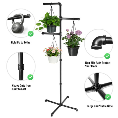 Hjarta Hanging Plant Stand Indoor with 3 Bars, 60 Inch Hanging Basket Stand, Plant Hanger Stand for Balcony, Bedroom, Living Room, Garden