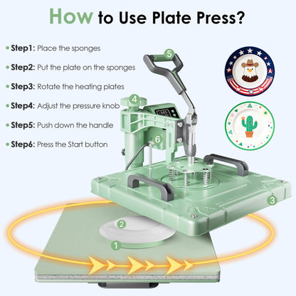 Seeutek 8 in 1 Heat Press Machine 15x15 Inch, Swing Away Digital Sublimation Heat Transfer Press with 20oz & 30oz Tumbler Attachments for T-Shirts, Mugs, Hats & Plates, Green