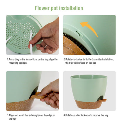 WSMKSZ Big Self Watering Pots 12/10/9 inch, Planter, Plant Pots with Mesh Drainage Holes for Indoor Outdoor Garden Plants, Plastic Flower Pots with Removable Deep Reservoir, Green with Brown