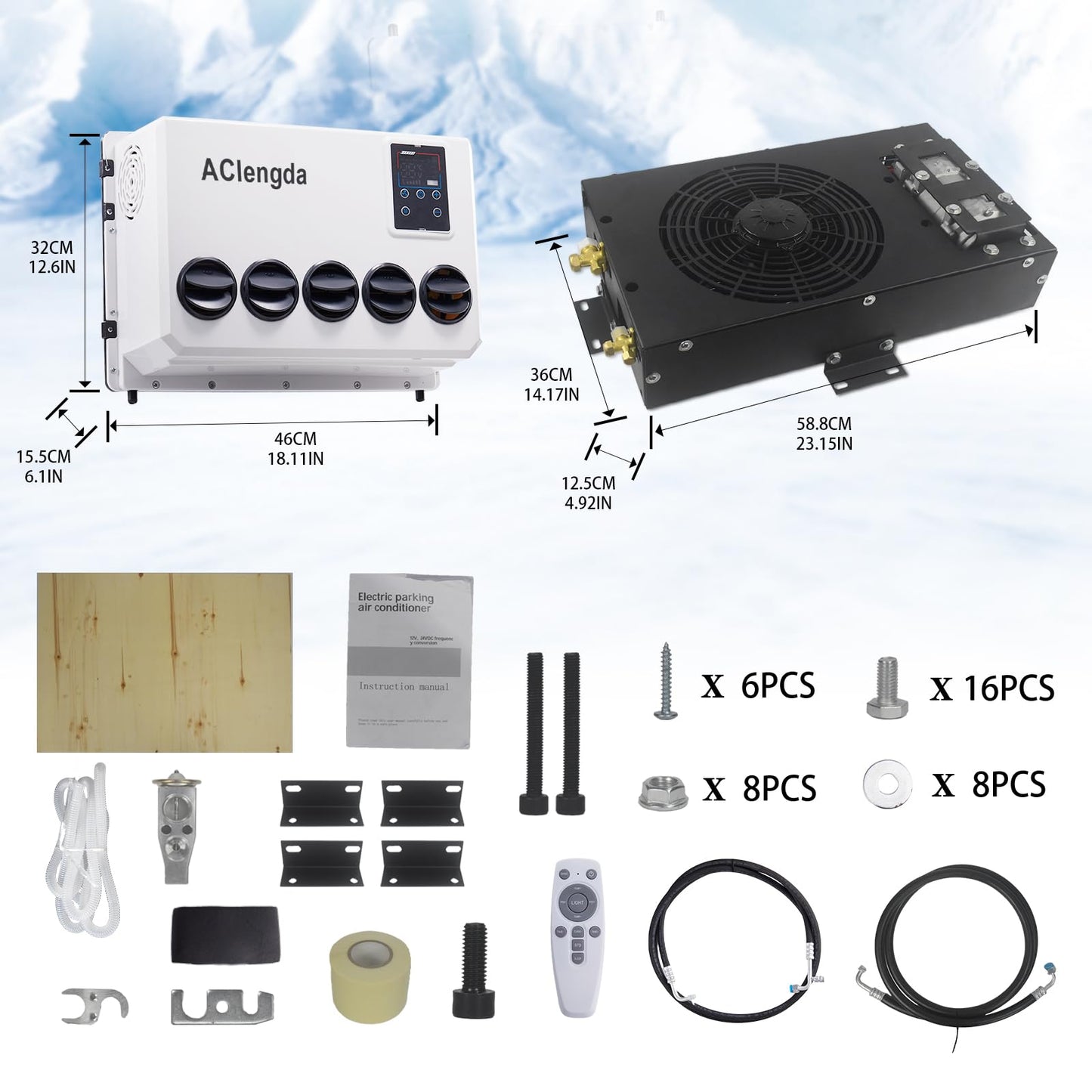 AClengda 12V DC air conditioner bottom hidden RV AC unit, silent 12V air conditioner 9500btu suitable for RV, campers, trucks, trailers, vans, agricultural vehicles, engineering vehicles
