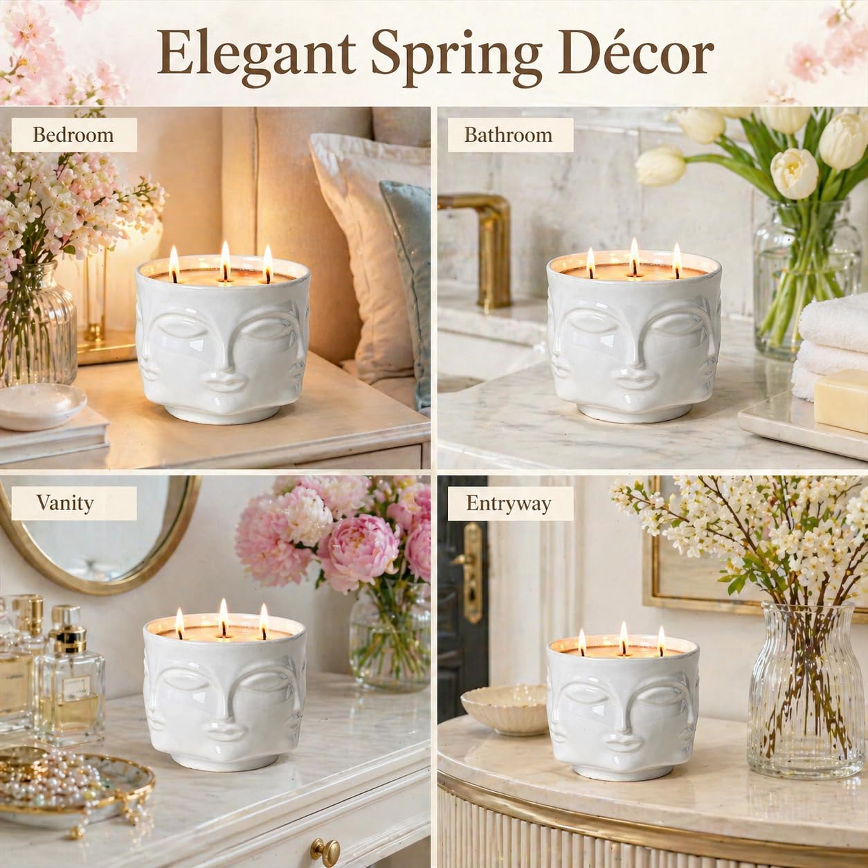 Viyffo 20oz Large Scented Candle – Vanilla Dreamscape & Fresh Spice, 3 Wick Non Toxic Soy Candle, Decorative White Ceramic Jar, Luxury Home Fragrance for Women, Elegant Art Décor & Unique Gift