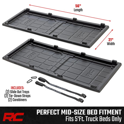 Rough Country Slide-Out Truck Bed Cargo Tray - Mid-Size Bed Organizer for 5' & Shorter Beds, Heavy-Duty Polyethylene, UV-Protected, Easy Tailgate Access