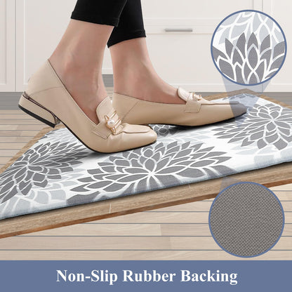 HEBE Anti Fatigue Kitchen Rugs Sets of 2, Non Slip Kitchen Mats for Floor, Waterproof Cushioned Comfort Standing Carpet for Kitchen Sink, Home Office, Laundry Room, Gray