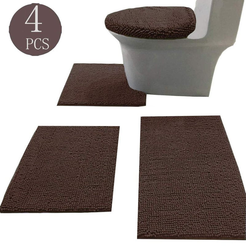 Madeals 4-Piece Bath Rug Set, Brown, 20" x 32", Modern, Non-Slip, Absorbent, Machine Washable, Bath Mat