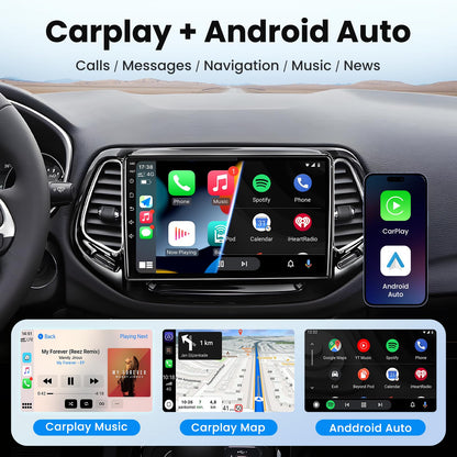[4G+64G] Car Radio Stereo for Jeep Compass 2017-2020: 10 inch Upgrade Bluetooth 5.4,1280 * 800HD Touch Screen Head Unit Replacement with CarPlay Android Auto 5GWiFi GPS RDS FM SWC Backup Camera