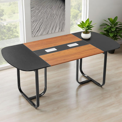 VEVOR Conference Table, 6 ft Oval Office Meeting Table for 6-8 Person, Modern Seminar Desk with Metal Legs, Large Meeting Desk for Office, Boardroom, Conference Room, Easy Assembly, Black & Brown