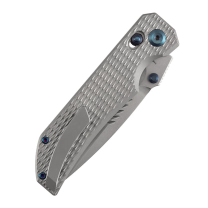 KANSEPT Eaglestrike Pocket Knife, 3.73" Stonewashed CPM S35VN Blade, Bead Blasted Titanium Handle with Diamond Pattern and Thumb Stud, Lock for EDC, Camping Hiking Survival, Gifts for Men K1095V4