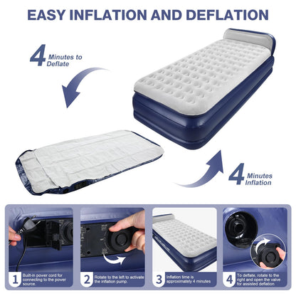 KMZ Twin XL Air Mattress with Built-in Pump, 16” Raised Inflatable Bed for Adults, Portable Blow Up Mattress for Guests, Dorms & Home Use