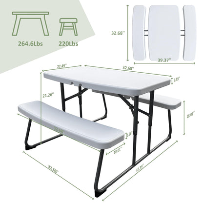 Elevon Kids Folding Picnic Table with Benches, Outdoor Picnic Table HDPE Tabletop & Steel Frame, Ideal for Yard Patio Lawn Party, White