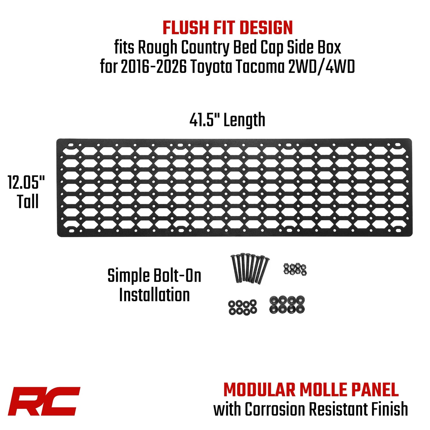 Rough Country Internal Molle Panel Kit for Toyota Tacoma (2016-2026) RC Bed Cap Side Box - Modular Gear Mount Organizer