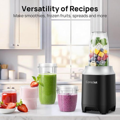 Consciot CB10 Blender Combo - 11-Piece Set for Smoothies, Shakes & Baby Food | 3 Portable BPA-Free Cups