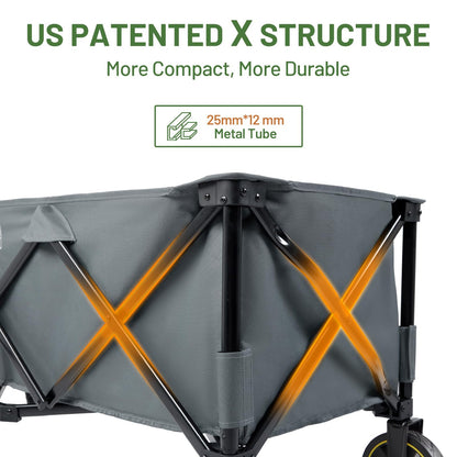 Timber Ridge 51.2'' Extended Collapsible Wagon Cart, 500LBS Heavy Duty Foldable Utility Wagon with Adjustable Handle, 400L Capacity Portable Cart with Cargo Net for Camping Sports Shopping-Grey