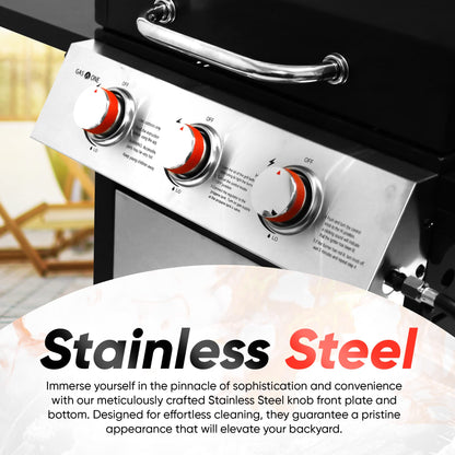 GasOne GP-1030S One 3 Burner Stainless Steel– Outdoor Cabinet Style with Wheels-High-Temperature & Cuisinart CGS-W13 Wooden Handle Tool Set, Black, Deluxe Pizza Grilling Pack (13-Piece)