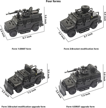 Military Vehicle Building Toy Armored Vehicle Building Block Toy Army Battle Brick Military Car Model Toys for Age 6 7 8 9 10 11 12+ Accessories Compatible with Major Mini Figure (Black)