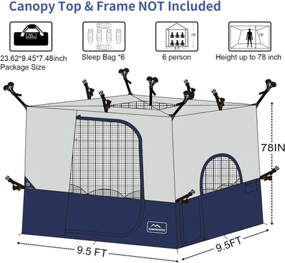 KAMPKEEPER Camping Inner Tent for Pop Up Canopy, Converts 10'x10' Straight Leg Canopy into Camping Tent–Fully Vented Roof(Top & Frame NOT Included) (Navy Blue, with Dog Hole)