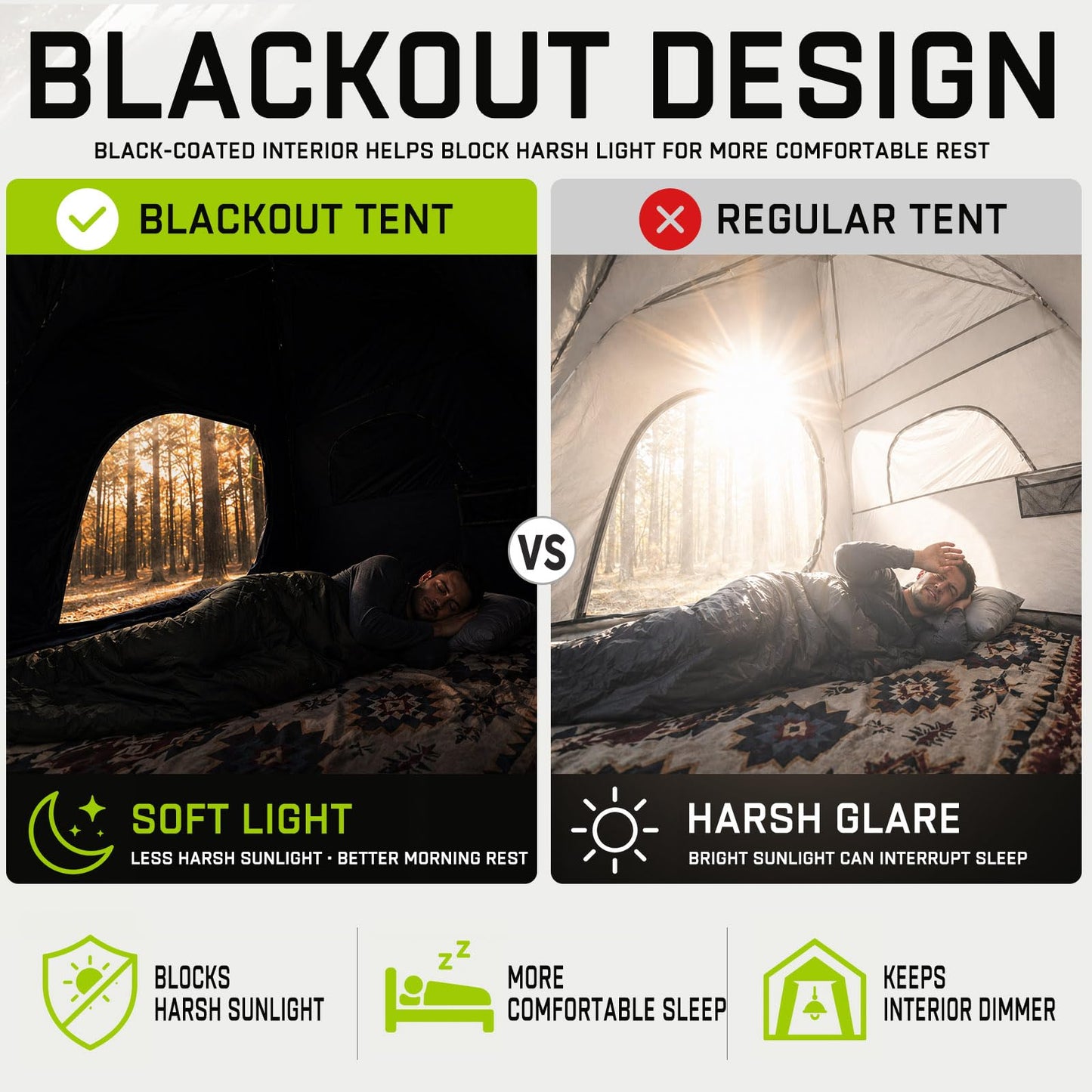 HINSTANT Camping Tent, 6 Person Blackout Instant Tents for Camping with Top Rainfly, 60s Easy Setup, Waterproof & Light-Blocking Cabin Tent for Family with Expandable Carry Bag, Upgraded Ventilation