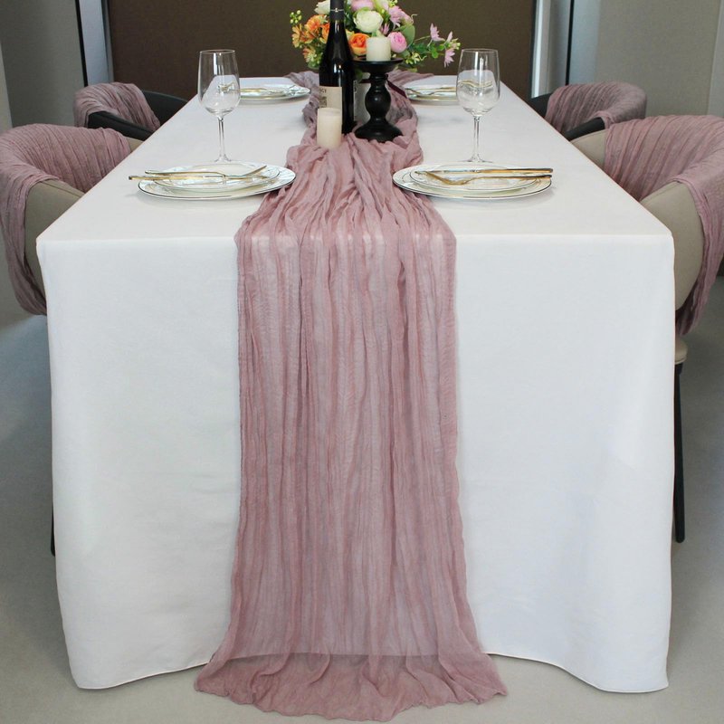 LuxeLouise 2 Pack Cheesecloth Table Runner 120 Inch Cheese Cloth Table Runner 10ft Chiffon Gauze Table Runners for Table Decor Birthday Party Baby Shower and Bridal Shower Decorations(Dusty Pink)
