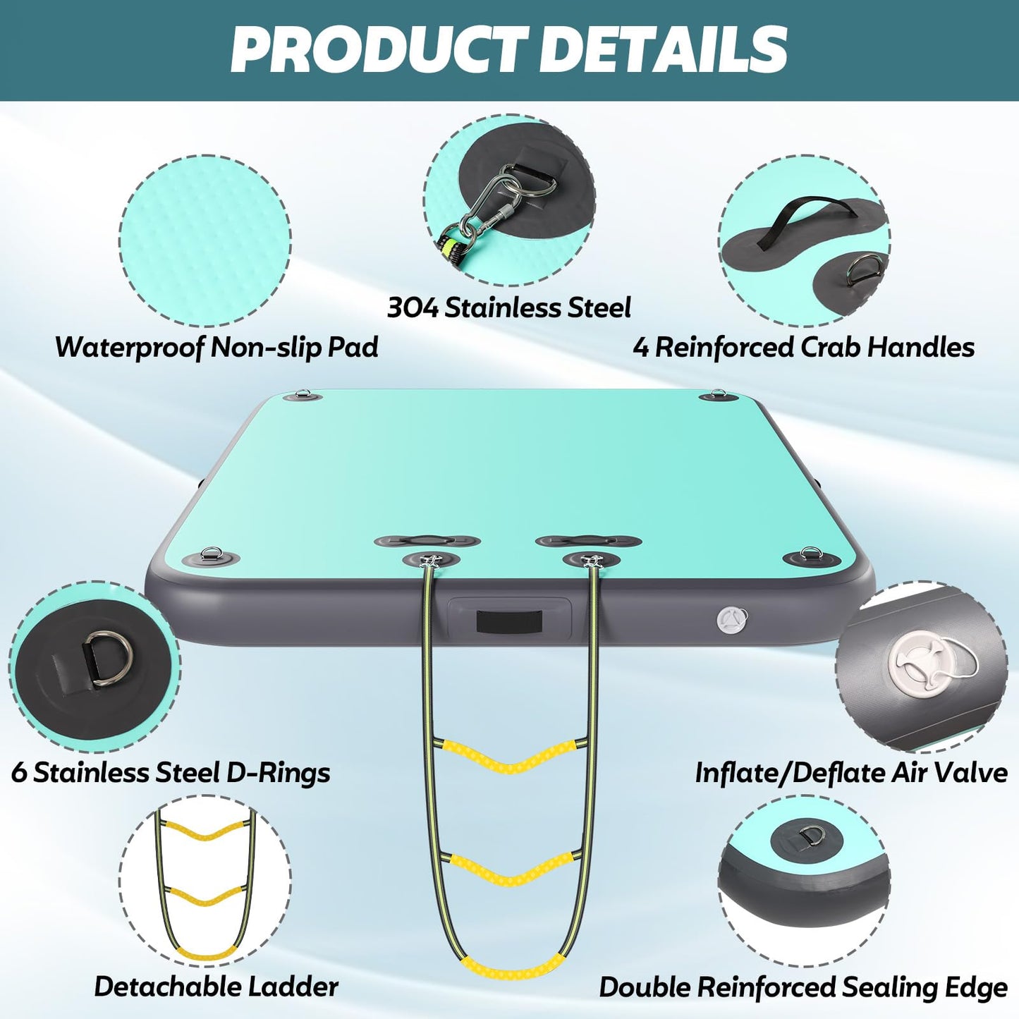 8x6FT Inflatable Floating Dock for Lakes: Swim Air Dock Water Mat Floating Platform Island Raft for Pool Beach Ocean with Mooring Rope, Water Ladder, Non-Slip Surface