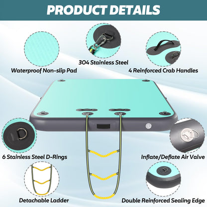 8x6FT Inflatable Floating Dock for Lakes: Swim Air Dock Water Mat Floating Platform Island Raft for Pool Beach Ocean with Mooring Rope, Water Ladder, Non-Slip Surface