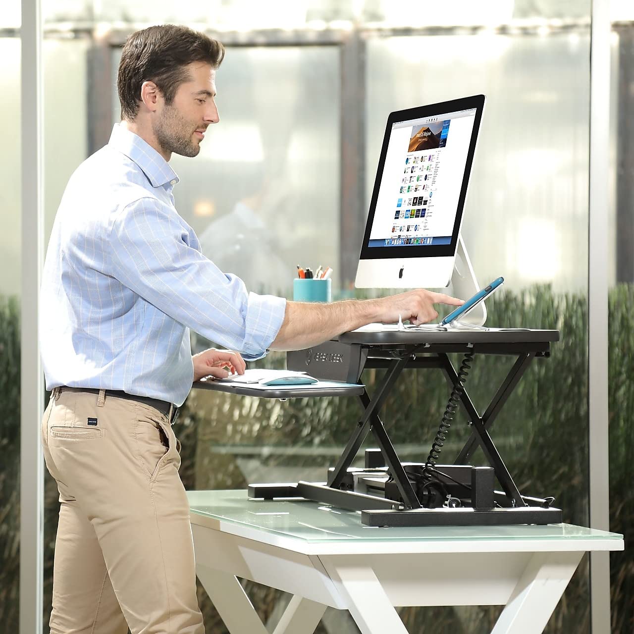 VERSADESK® PowerPro™ 36” x 24” Standing Desk Converter | 7.75” - 23.5” Electric Height Adjustable Sit to Stand Desk Riser w/Keyboard Tray & USB Hub - Ergonomic Workstation for Home & Office, Black