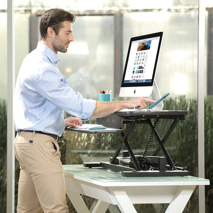 VERSADESK® PowerPro™ 36” x 24” Standing Desk Converter | 7.75” - 23.5” Electric Height Adjustable Sit to Stand Desk Riser w/Keyboard Tray & USB Hub - Ergonomic Workstation for Home & Office, Black