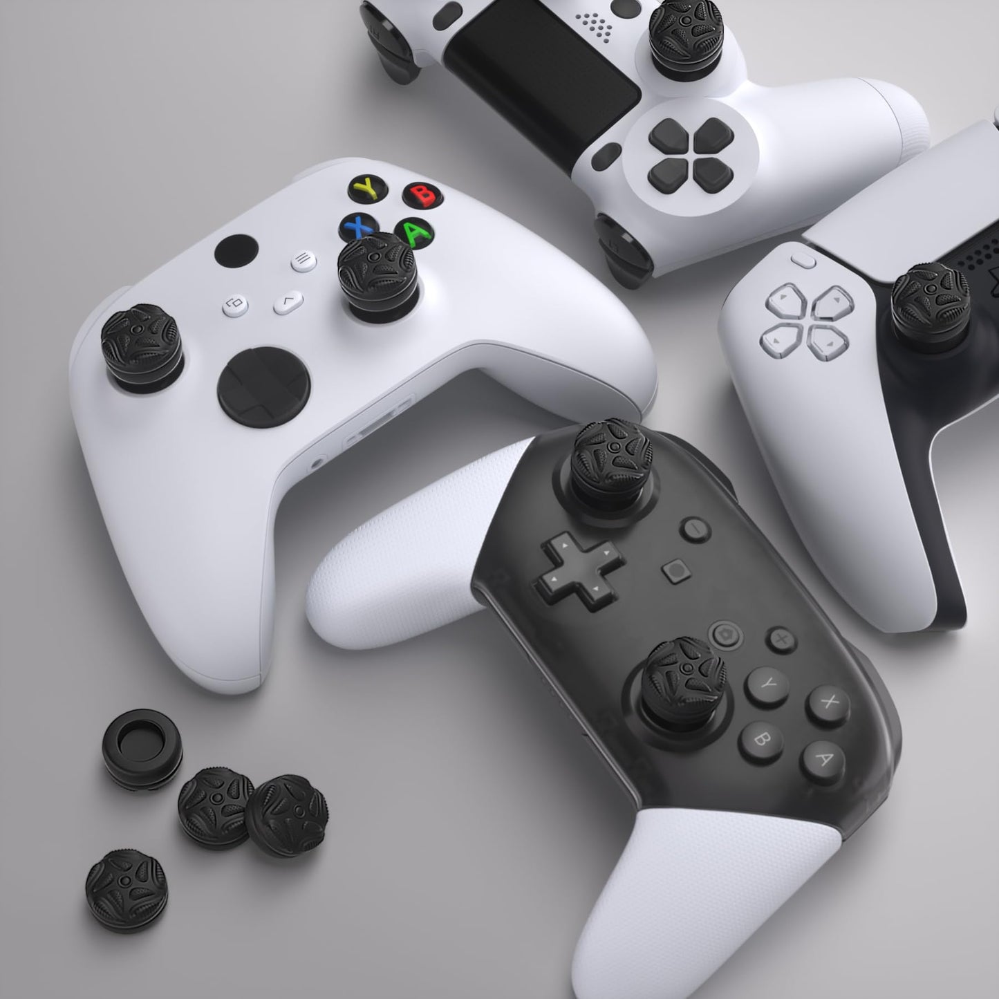 PlayVital Thumbs Cushion Caps Thumb Grips for ps5/4, Thumbstick Grip Cover for Xbox Series X/S, Thumb Grip Caps for Xbox One, Elite Series 2, for Switch Pro Controller - Raindrop Texture Design Black