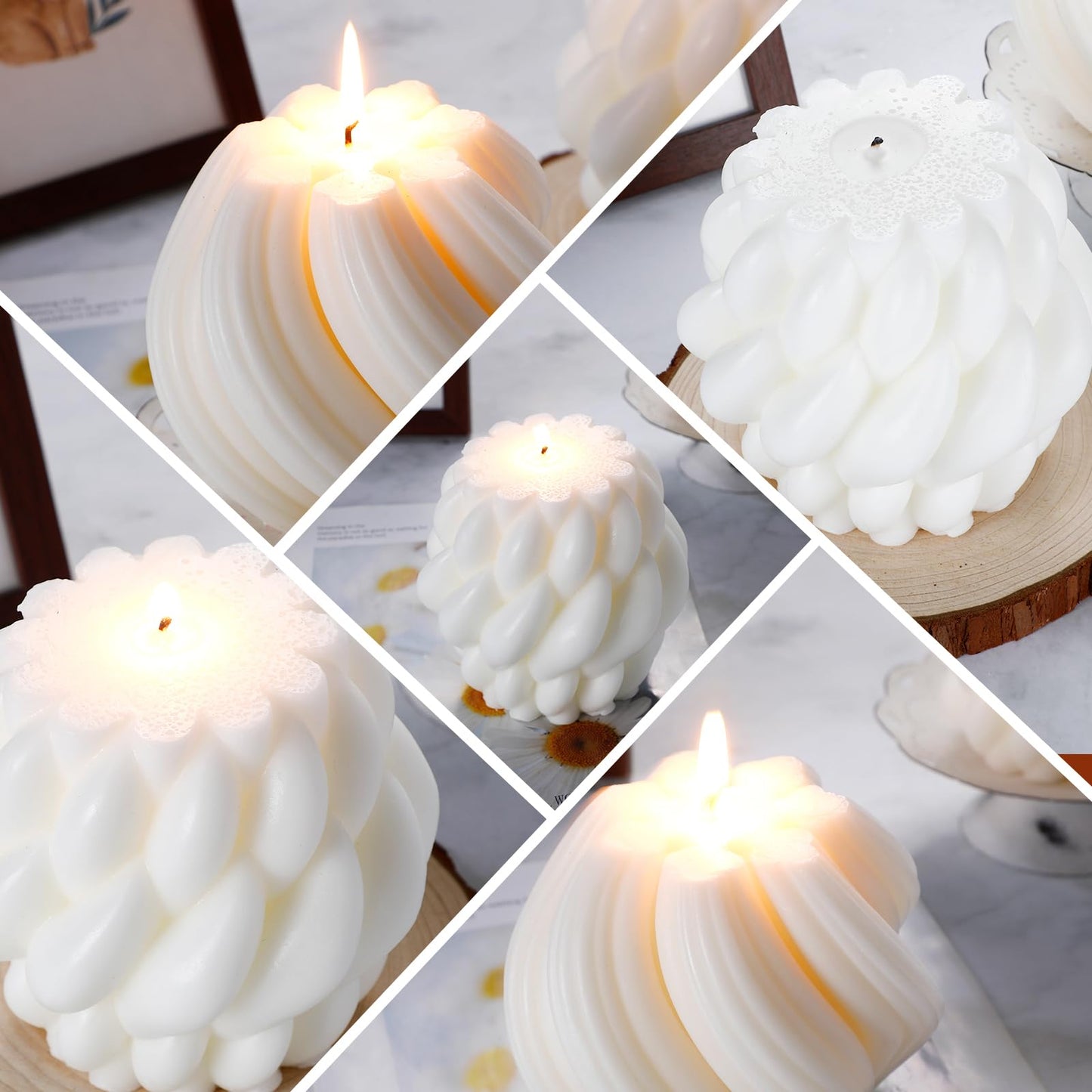 Threlaco 2 Pcs Decorative Pillar Candles Modern Aesthetic Knot Ball Swirl Candles Scented Soy Wax Ribbed Decor for Home Shelf Table Room Decor Christmas Holiday Housewarming Gift