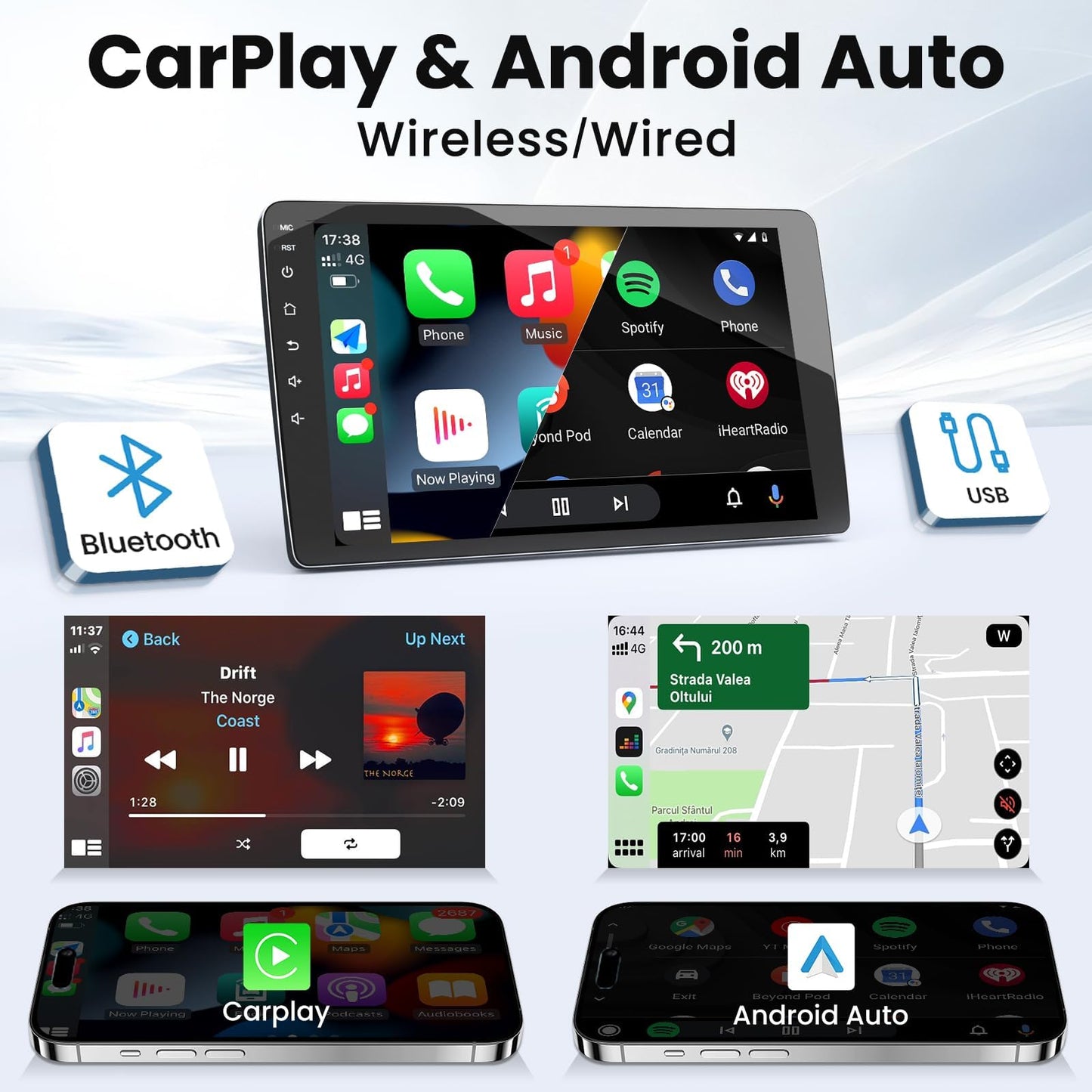 [8CORE 4GB+32GB] Car Radio Stereo for Jeep Wrangler JK 2007-2017 Grand Cherokee Compass, Upgrade 1280 * 800 Touchscreen with Wireless CarPlay Android Auto GPS WiFi Bluetooth FM SWC Backup Camera