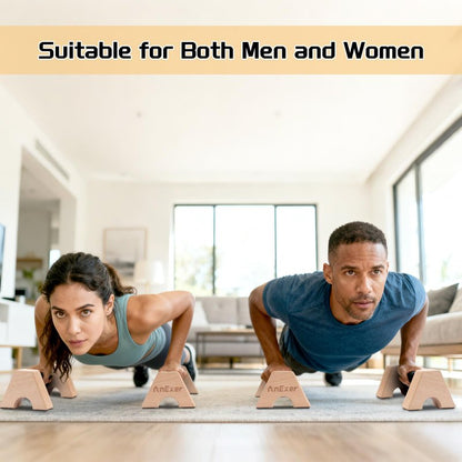 AnExer Push Up Stands, Handstand Parallettes Bars, Solid Wood Push Up Bars with Non-Slip Mat Push up Handles for Floor Exercise Home Workout Equipment for Men & Women Strength Training (Beech Wood-25cm)
