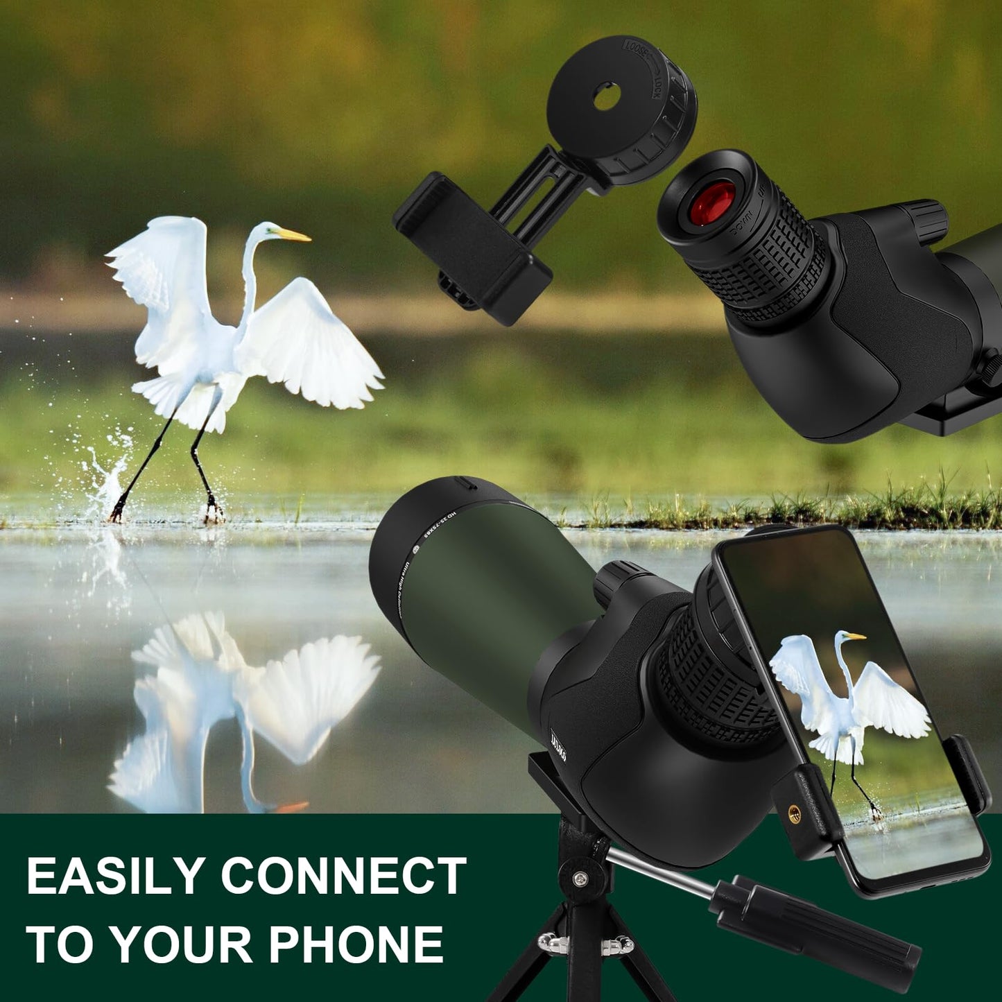 LULOLO 30-90x92 UHD Spotting Scope with Tripod Carrying Bag & Upgraded Phone Adapter - Super Bright BAK4 Prism Waterproof Spotting Scopes for Target Shooting, Hunting, Bird Watching