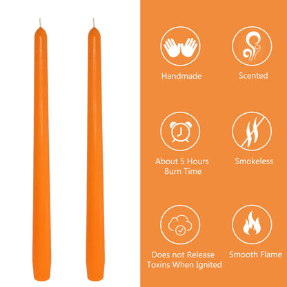 10 Inch Taper Candles Handmade Set of 4 – Unscented Tapered Candles in Orange, Candlesticks Smokeless Candle Sticks for Wedding, Home Decor, and Dinner Table