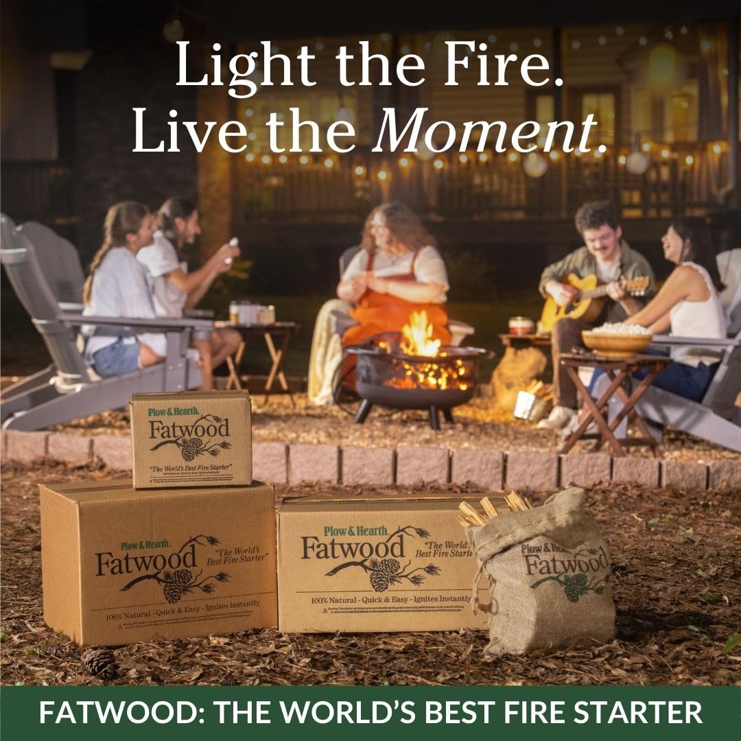 Plow & Hearth 40 LB Fatwood Fire Starter, Organic Kindling Sticks, Non Toxic All Natural Firestarters for Wood Stoves Fireplaces Campfires Fire Pits, Easy Ignition Fat Wood
