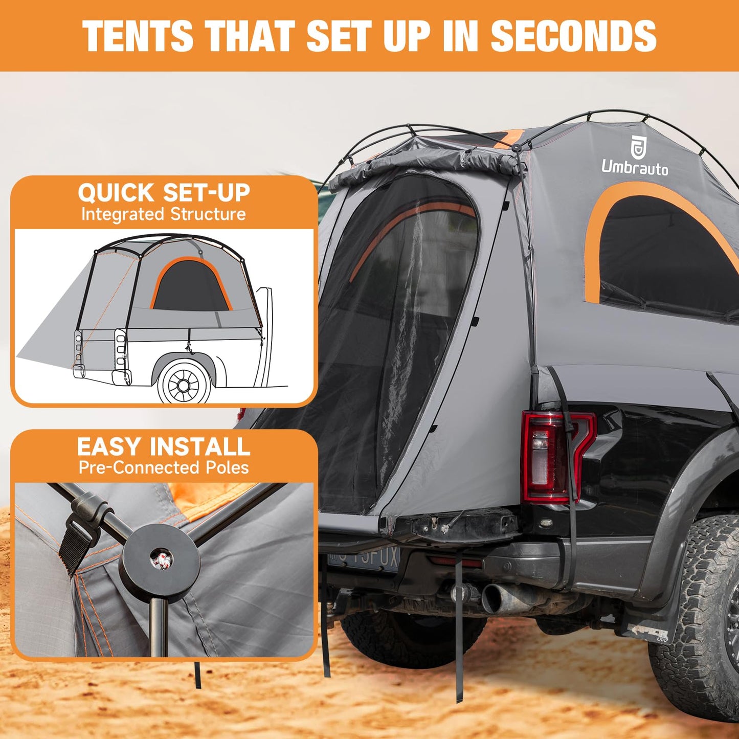 Truck Bed Tent 5.5' ~ 5.8', Upgrade Quick Setup Truck Tent for Camping, 3000mm Waterproof Pickup Truck Tent for 2 Person, Ford, GMC, Toyota, Chevy, Dodge, Nissan