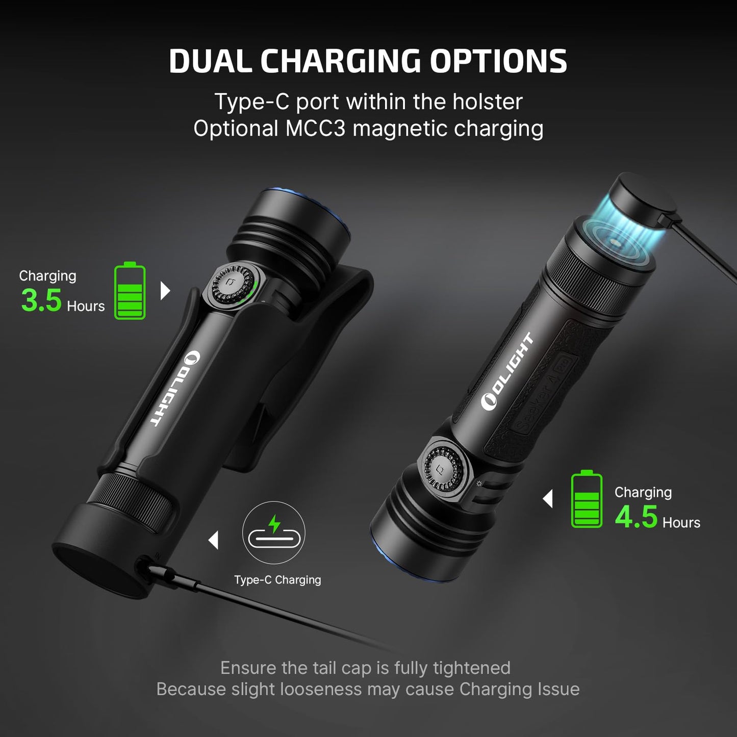 OLIGHT Seeker 4 Pro Rechargeable Flashlights, 4600 Lumens High Powerful Bright Light with USB C Holster, Waterproof IPX8 for Emergencies, Camping, Searching (Matte Black Cool White)