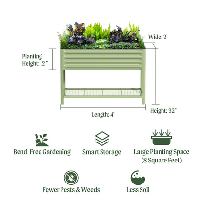 Elevated Raised Garden Bed-V Series, 2' x 4' Garden Beds with Legs & Storage Rack for Patio Porch, 700 Lbs Weight Capacity, Outdoor Planter Boxes for Gardening Herbs Vegetables Flowers, Modern Gray