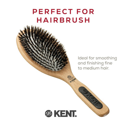 Kent PF01 Large Cushion Detangler Brush, Boar Bristle and Non-Scratch Nylon Mix Hairbrush for Straightening Smoothing. Oval Wood Paddle Detangling Hair Brush for Medium to Long Hair, Made in England