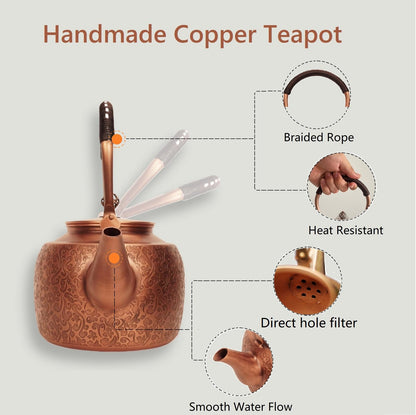 Kkekos Pure Copper Kettle Copper Teapot for Stovetop 1600ml (Type1)