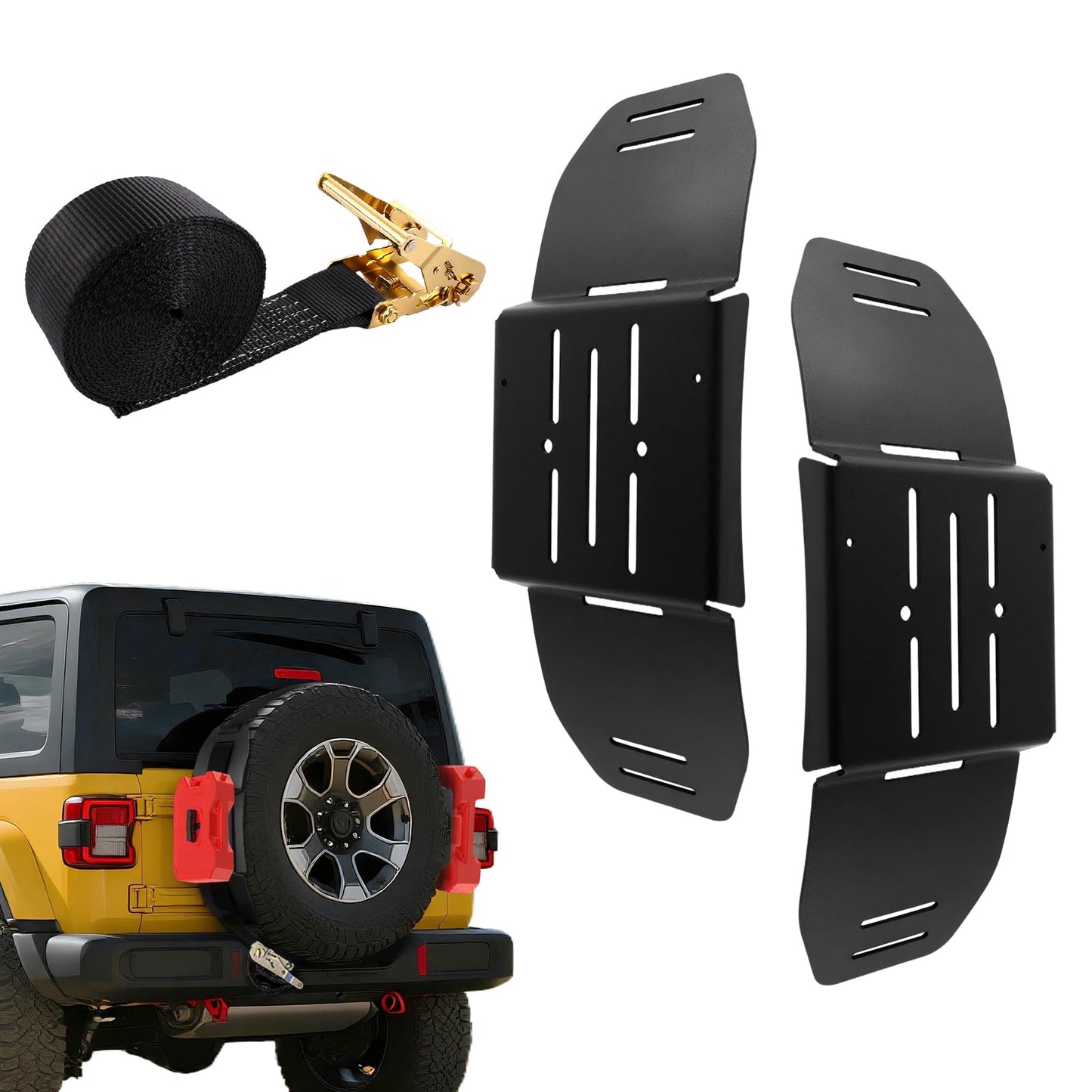 AC-TR-102S Tire Rack- 2 Pack Heavy Duty Spare Tire Mount, Quick Release Fuel Can Spare Tire Mount Bracket with Ratchet Strap for 30” - 40” Diameter Tires, Spare Tire Accessory Bracket for Off-Road