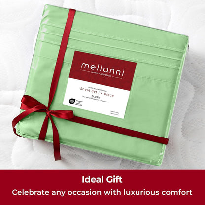 Mellanni Twin XL Sheets Set - 3 PC Hotel Luxury Bedding | Extra Soft, Cooling, Wrinkle-Resistant (Pistachio)