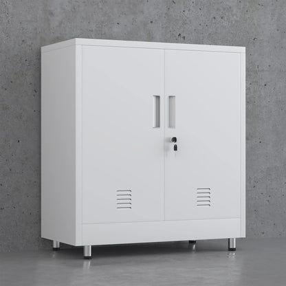 JINGUR Metal Storage Cabinet with Locking Doors and Adjustable Shelf, Small Lockable Sideboard Buffet Cabinet for Home Office Hallway Entryway Living Dining Room (White)